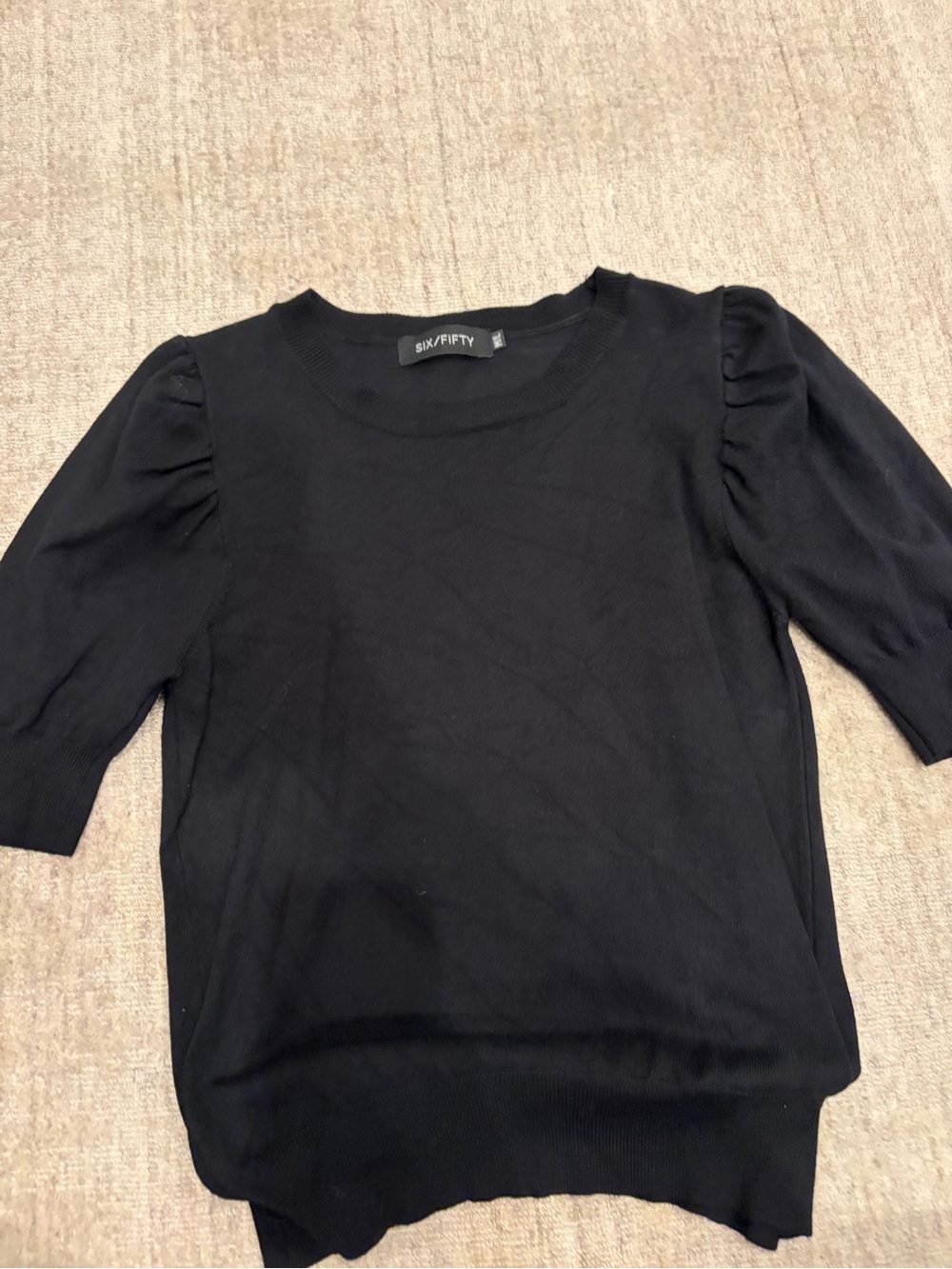 SIX/FIFTY Black Puff Sleeve Short-Sleeve Knit Top
